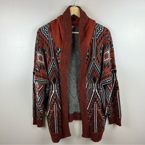 Ecote Hooded Cardigan Sweater Womens Size Medium Southwest Western Orange Knit